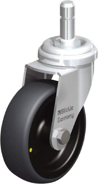 Blickle - 3" Diam x 63/64" Wide x 3-27/32" OAH Stem Mount Swivel Caster - Rubber Elastomer (TPE), 110 Lb Capacity, Plain Bore Bearing, Friction Stem - Exact Industrial Supply