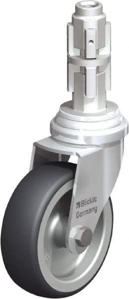 Blickle - 3" Diam x 63/64" Wide x 4" OAH Metal Expander Mount Swivel Caster - Rubber Elastomer (TPE), 165 Lb Capacity, Plain Bore Bearing, Metal Expander Stem - Exact Industrial Supply