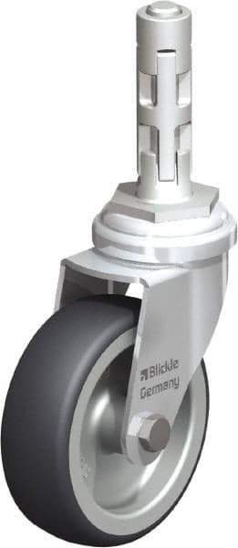 Blickle - 3" Diam x 63/64" Wide x 4" OAH Metal Expander Mount Swivel Caster - Rubber Elastomer (TPE), 165 Lb Capacity, Plain Bore Bearing, Metal Expander Stem - Exact Industrial Supply
