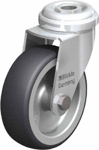 Blickle - 3" Diam x 63/64" Wide x 3-55/64" OAH Hollow Kingpin Mount Swivel Caster - Rubber Elastomer (TPE), 165 Lb Capacity, Plain Bore Bearing, Hollow Kingpin Stem - Exact Industrial Supply