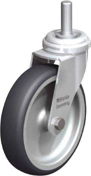 Blickle - 4" Diam x 63/64" Wide x 4-3/4" OAH Stem Mount Swivel Caster - Rubber Elastomer (TPE), 154 Lb Capacity, Plain Bore Bearing, 3/8 x 1-13/16" Threaded Stem - Exact Industrial Supply