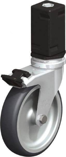Blickle - 4" Diam x 63/64" Wide x 4-7/8" OAH Stem Mount Swivel Caster with Brake - Rubber Elastomer (TPE), 154 Lb Capacity, Plain Bore Bearing, Square Stem - Exact Industrial Supply
