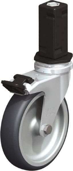 Blickle - 4" Diam x 63/64" Wide x 4-7/8" OAH Stem Mount Swivel Caster with Brake - Rubber Elastomer (TPE), 154 Lb Capacity, Plain Bore Bearing, Square Stem - Exact Industrial Supply