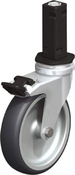 Blickle - 4" Diam x 63/64" Wide x 4-7/8" OAH Stem Mount Swivel Caster with Brake - Rubber Elastomer (TPE), 154 Lb Capacity, Plain Bore Bearing, Square Stem - Exact Industrial Supply