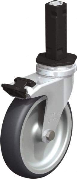 Blickle - 4" Diam x 63/64" Wide x 4-7/8" OAH Stem Mount Swivel Caster with Brake - Rubber Elastomer (TPE), 154 Lb Capacity, Plain Bore Bearing, Square Stem - Exact Industrial Supply