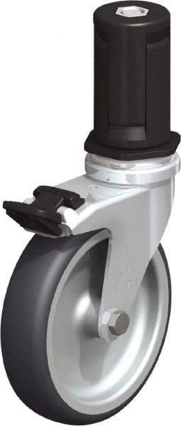 Blickle - 4" Diam x 63/64" Wide x 4-7/8" OAH Stem Mount Swivel Caster with Brake - Rubber Elastomer (TPE), 154 Lb Capacity, Plain Bore Bearing, Round Stem - Exact Industrial Supply