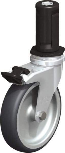 Blickle - 4" Diam x 63/64" Wide x 4-7/8" OAH Stem Mount Swivel Caster with Brake - Rubber Elastomer (TPE), 154 Lb Capacity, Plain Bore Bearing, Round Stem - Exact Industrial Supply