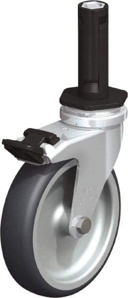 Blickle - 4" Diam x 63/64" Wide x 4-7/8" OAH Stem Mount Swivel Caster with Brake - Rubber Elastomer (TPE), 154 Lb Capacity, Plain Bore Bearing, Round Stem - Exact Industrial Supply