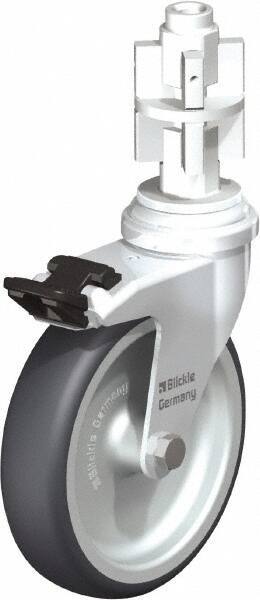Blickle - 4" Diam x 63/64" Wide x 4-7/8" OAH Metal Expander Mount Swivel Caster with Brake - Rubber Elastomer (TPE), 154 Lb Capacity, Plain Bore Bearing, Metal Expander Stem - Exact Industrial Supply