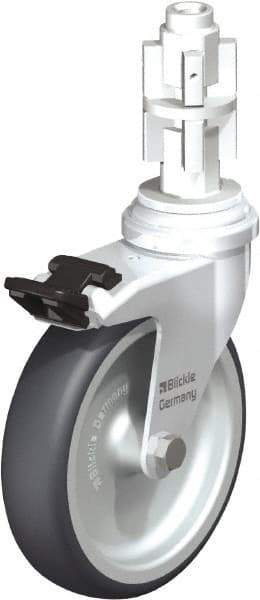 Blickle - 4" Diam x 63/64" Wide x 4-7/8" OAH Metal Expander Mount Swivel Caster with Brake - Rubber Elastomer (TPE), 154 Lb Capacity, Plain Bore Bearing, Metal Expander Stem - Exact Industrial Supply