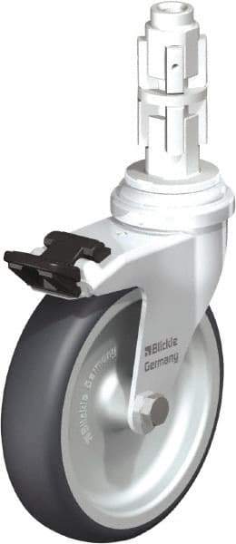 Blickle - 4" Diam x 63/64" Wide x 4-7/8" OAH Metal Expander Mount Swivel Caster with Brake - Rubber Elastomer (TPE), 154 Lb Capacity, Plain Bore Bearing, Metal Expander Stem - Exact Industrial Supply