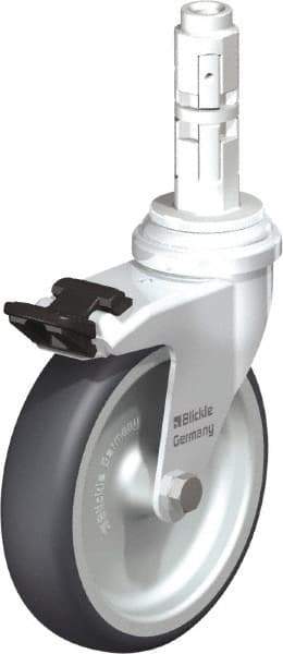 Blickle - 4" Diam x 63/64" Wide x 4-7/8" OAH Metal Expander Mount Swivel Caster with Brake - Rubber Elastomer (TPE), 154 Lb Capacity, Plain Bore Bearing, Metal Expander Stem - Exact Industrial Supply