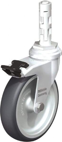 Blickle - 4" Diam x 63/64" Wide x 4-7/8" OAH Metal Expander Mount Swivel Caster with Brake - Rubber Elastomer (TPE), 154 Lb Capacity, Plain Bore Bearing, Metal Expander Stem - Exact Industrial Supply
