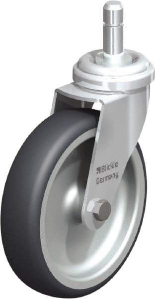 Blickle - 4" Diam x 63/64" Wide x 4-49/64" OAH Stem Mount Swivel Caster - Rubber Elastomer (TPE), 154 Lb Capacity, Plain Bore Bearing, Friction Stem - Exact Industrial Supply
