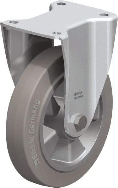 Blickle - 8" Diam x 1-31/32" Wide x 9-41/64" OAH Top Plate Mount Rigid Caster - Solid Rubber, 1,100 Lb Capacity, Ball Bearing, 5-1/2 x 4-3/8" Plate - Exact Industrial Supply