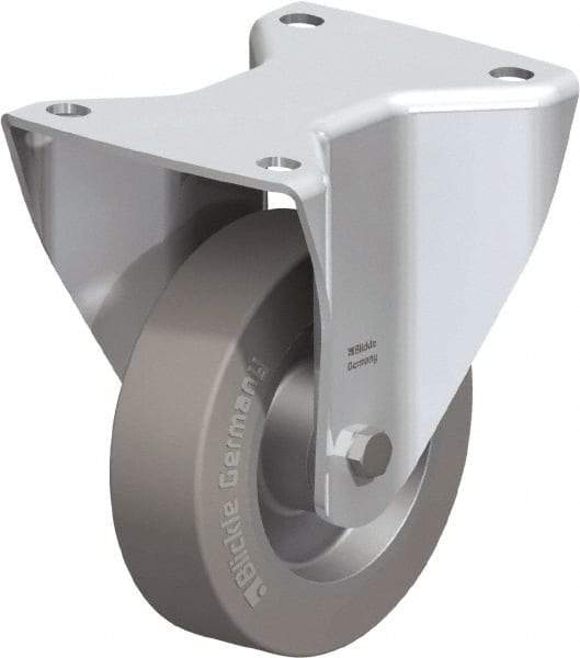 Blickle - 5" Diam x 1-37/64" Wide x 6-1/2" OAH Top Plate Mount Rigid Caster - Solid Rubber, 550 Lb Capacity, Ball Bearing, 5-1/2 x 4-3/8" Plate - Exact Industrial Supply