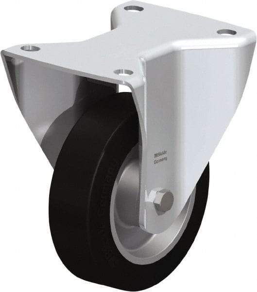 Blickle - 5" Diam x 1-37/64" Wide x 6-1/2" OAH Top Plate Mount Rigid Caster - Solid Rubber, 550 Lb Capacity, Ball Bearing, 5-1/2 x 4-3/8" Plate - Exact Industrial Supply