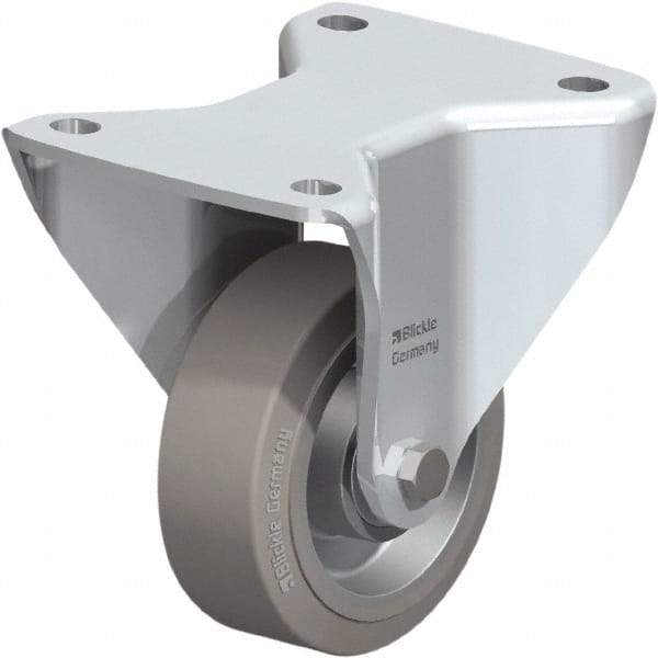 Blickle - 5" Diam x 1-37/64" Wide x 5-1/2" OAH Top Plate Mount Rigid Caster - Solid Rubber, 440 Lb Capacity, Ball Bearing, 5-1/2 x 4-3/8" Plate - Exact Industrial Supply
