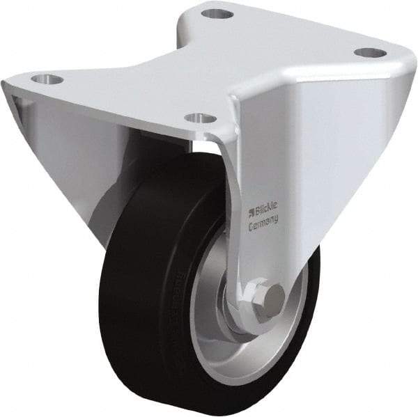 Blickle - 5" Diam x 1-37/64" Wide x 5-1/2" OAH Top Plate Mount Rigid Caster - Solid Rubber, 440 Lb Capacity, Ball Bearing, 5-1/2 x 4-3/8" Plate - Exact Industrial Supply