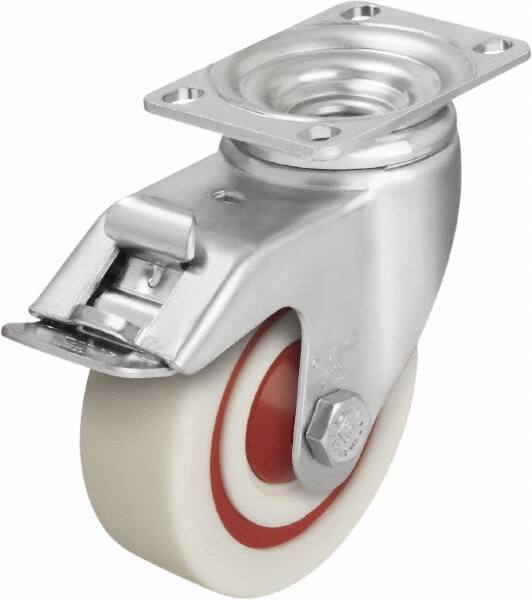 Blickle - 4" Diam x 1-3/8" Wide x 5-1/8" OAH Top Plate Mount Swivel Caster with Brake - Impact-Resistant Nylon, 400 Lb Capacity, Ball Bearing, 3-5/8 x 2-1/2" Plate - Exact Industrial Supply