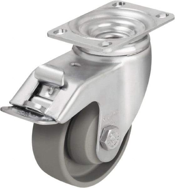 Blickle - 3-1/2" Diam x 1-1/4" Wide x 4-11/16" OAH Top Plate Mount Swivel Caster with Brake - Impact-Resistant Nylon, 400 Lb Capacity, Ball Bearing, 3-5/8 x 2-1/2" Plate - Exact Industrial Supply