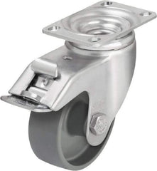 Blickle - 3-1/2" Diam x 1-1/4" Wide x 4-11/16" OAH Top Plate Mount Swivel Caster with Brake - Impact-Resistant Nylon, 400 Lb Capacity, Plain Bore Bearing, 3-5/8 x 2-1/2" Plate - Exact Industrial Supply