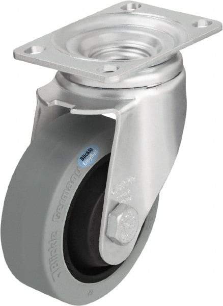Blickle - 4" Diam x 1-3/8" Wide x 5-1/8" OAH Top Plate Mount Swivel Caster - Solid Rubber, 400 Lb Capacity, Ball Bearing, 3-5/8 x 2-1/2" Plate - Exact Industrial Supply