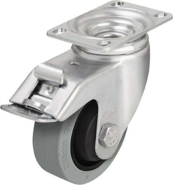 Blickle - 5" Diam x 1-3/8" Wide x 6-1/8" OAH Top Plate Mount Swivel Caster with Brake - Solid Rubber, 400 Lb Capacity, Ball Bearing, 3-5/8 x 2-1/2" Plate - Exact Industrial Supply
