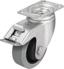 Blickle - 4" Diam x 1-3/8" Wide x 5-1/8" OAH Top Plate Mount Swivel Caster with Brake - Solid Rubber, 400 Lb Capacity, Ball Bearing, 3-5/8 x 2-1/2" Plate - Exact Industrial Supply