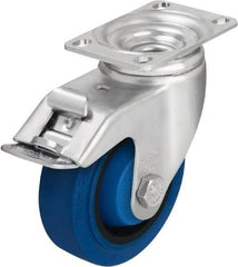 Blickle - 5" Diam x 1-3/8" Wide x 6-1/8" OAH Top Plate Mount Swivel Caster with Brake - Solid Rubber, 400 Lb Capacity, Ball Bearing, 3-5/8 x 2-1/2" Plate - Exact Industrial Supply