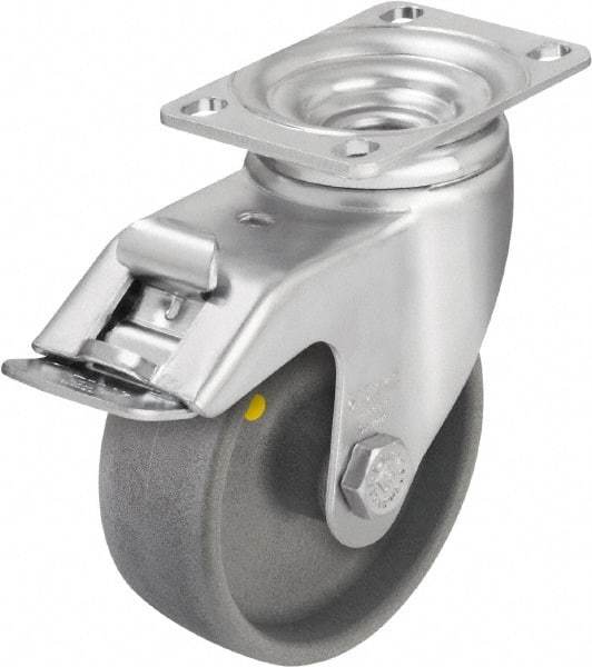 Blickle - 5" Diam x 1-9/16" Wide x 6-1/8" OAH Top Plate Mount Swivel Caster with Brake - Impact-Resistant Nylon, 400 Lb Capacity, Ball Bearing, 3-5/8 x 2-1/2" Plate - Exact Industrial Supply