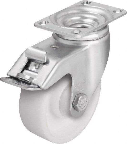Blickle - 4" Diam x 1-7/16" Wide x 5-1/8" OAH Top Plate Mount Swivel Caster with Brake - Impact-Resistant Nylon, 400 Lb Capacity, Ball Bearing, 3-5/8 x 2-1/2" Plate - Exact Industrial Supply
