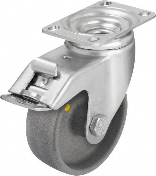 Blickle - 4" Diam x 1-7/16" Wide x 5-1/8" OAH Top Plate Mount Swivel Caster with Brake - Impact-Resistant Nylon, 400 Lb Capacity, Ball Bearing, 3-5/8 x 2-1/2" Plate - Exact Industrial Supply