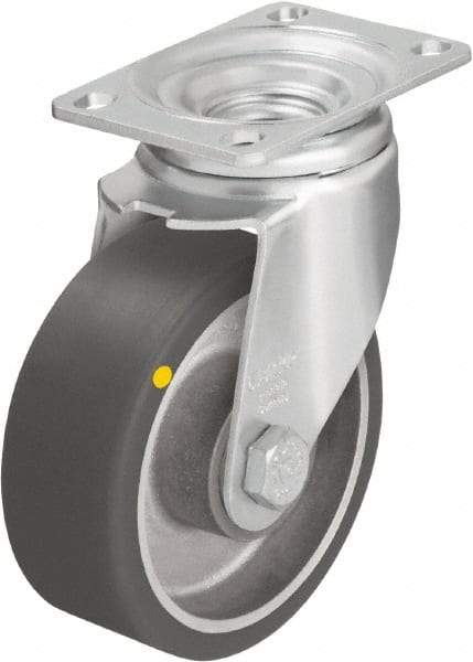 Blickle - 5" Diam x 1-9/16" Wide x 6-1/8" OAH Top Plate Mount Swivel Caster - Polyurethane-Elastomer Blickle Softhane, 400 Lb Capacity, Ball Bearing, 3-5/8 x 2-1/2" Plate - Exact Industrial Supply