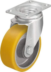 Blickle - 5" Diam x 1-9/16" Wide x 6-1/8" OAH Top Plate Mount Swivel Caster - Polyurethane-Elastomer Blickle Softhane, 400 Lb Capacity, Ball Bearing, 3-5/8 x 2-1/2" Plate - Exact Industrial Supply
