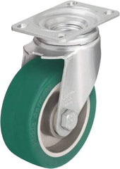 Blickle - 5" Diam x 1-9/16" Wide x 6-1/8" OAH Top Plate Mount Swivel Caster - Polyurethane-Elastomer Blickle Softhane, 400 Lb Capacity, Ball Bearing, 3-5/8 x 2-1/2" Plate - Exact Industrial Supply