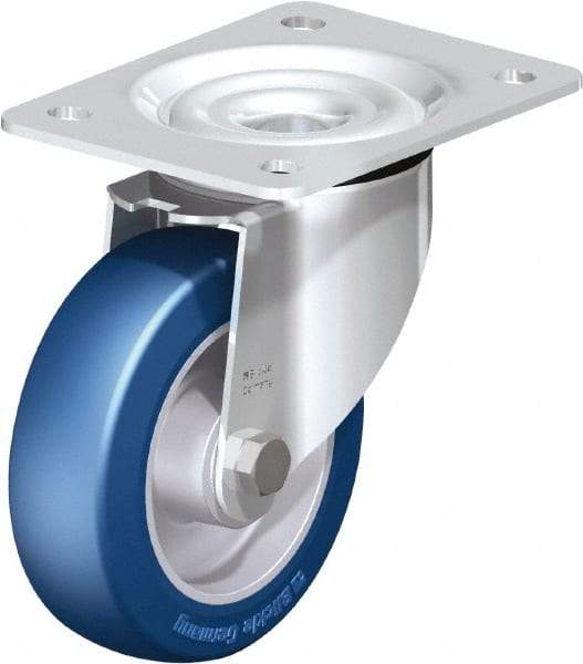 Blickle - 5" Diam x 1-37/64" Wide x 6-7/64" OAH Top Plate Mount Swivel Caster - Polyurethane-Elastomer Blickle Besthane, 770 Lb Capacity, Ball Bearing, 5-1/2 x 4-3/8" Plate - Exact Industrial Supply