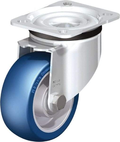 Blickle - 4" Diam x 1-37/64" Wide x 5-7/64" OAH Top Plate Mount Swivel Caster - Polyurethane-Elastomer Blickle Besthane, 660 Lb Capacity, Ball Bearing, 3-15/16 x 3-3/8" Plate - Exact Industrial Supply