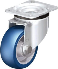 Blickle - 4" Diam x 1-37/64" Wide x 5-7/64" OAH Top Plate Mount Swivel Caster - Polyurethane-Elastomer Blickle Besthane, 660 Lb Capacity, Ball Bearing, 3-15/16 x 3-3/8" Plate - Exact Industrial Supply