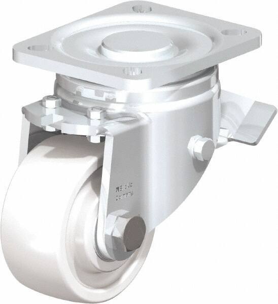 Blickle - 3" Diam x 1-29/64" Wide x 4-23/32" OAH Top Plate Mount Swivel Caster with Brake - Impact-Resistant Nylon, 770 Lb Capacity, Ball Bearing, 3-15/16 x 3-3/8" Plate - Exact Industrial Supply