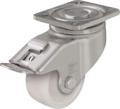 Blickle - 5" Diam x 1-29/64" Wide x 6-1/2" OAH Top Plate Mount Swivel Caster with Brake - Impact-Resistant Nylon, 1,540 Lb Capacity, Plain Bore Bearing, 5-1/2 x 4-3/8" Plate - Exact Industrial Supply