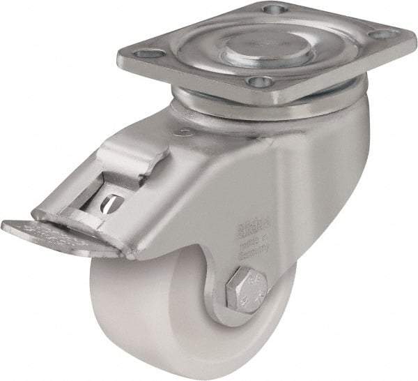 Blickle - 4" Diam x 1-29/64" Wide x 5-33/64" OAH Top Plate Mount Swivel Caster with Brake - Impact-Resistant Nylon, 1,100 Lb Capacity, Ball Bearing, 3-15/16 x 3-3/8" Plate - Exact Industrial Supply