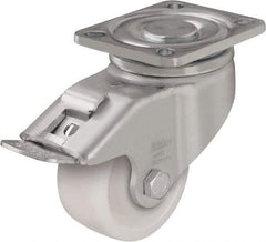 Blickle - 4" Diam x 1-29/64" Wide x 5-33/64" OAH Top Plate Mount Swivel Caster with Brake - Impact-Resistant Nylon, 1,100 Lb Capacity, Plain Bore Bearing, 5-1/2 x 4-3/8" Plate - Exact Industrial Supply