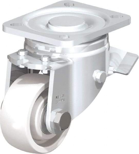 Blickle - 3" Diam x 1-1/4" Wide x 4-41/64" OAH Top Plate Mount Swivel Caster with Brake - Impact-Resistant Nylon, 660 Lb Capacity, Ball Bearing, 3-15/16 x 3-3/8" Plate - Exact Industrial Supply