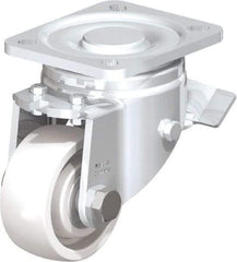Blickle - 3" Diam x 1-1/4" Wide x 4-41/64" OAH Top Plate Mount Swivel Caster with Brake - Impact-Resistant Nylon, 660 Lb Capacity, Ball Bearing, 3-15/16 x 3-3/8" Plate - Exact Industrial Supply
