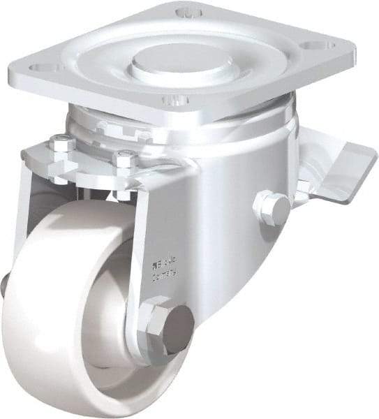 Blickle - 3" Diam x 1-1/4" Wide x 4-41/64" OAH Top Plate Mount Swivel Caster with Brake - Impact-Resistant Nylon, 660 Lb Capacity, Plain Bore Bearing, 3-15/16 x 3-3/8" Plate - Exact Industrial Supply
