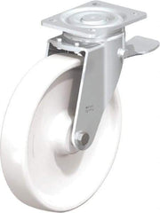 Blickle - 10" Diam x 1-31/32" Wide x 11-39/64" OAH Top Plate Mount Swivel Caster with Brake - Impact-Resistant Nylon, 1,980 Lb Capacity, Plain Bore Bearing, 5-1/2 x 4-3/8" Plate - Exact Industrial Supply