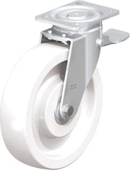 Blickle - 10" Diam x 2-9/16" Wide x 11-39/64" OAH Top Plate Mount Swivel Caster with Brake - Impact-Resistant Nylon, 1,980 Lb Capacity, Ball Bearing, 5-1/2 x 4-3/8" Plate - Exact Industrial Supply