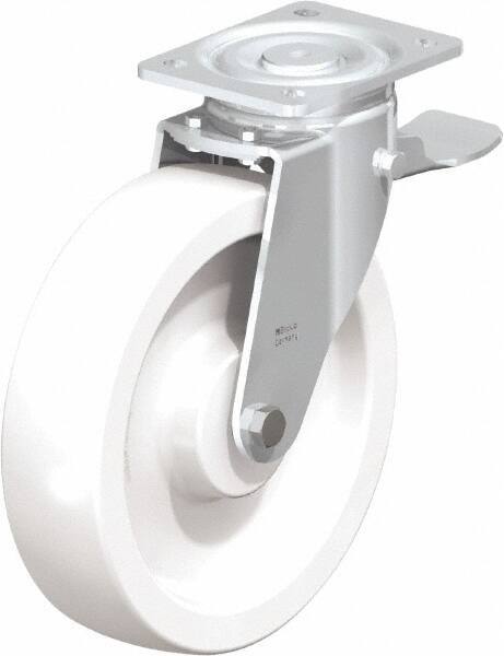 Blickle - 10" Diam x 2-9/16" Wide x 11-39/64" OAH Top Plate Mount Swivel Caster with Brake - Impact-Resistant Nylon, 1,980 Lb Capacity, Plain Bore Bearing, 5-1/2 x 4-3/8" Plate - Exact Industrial Supply