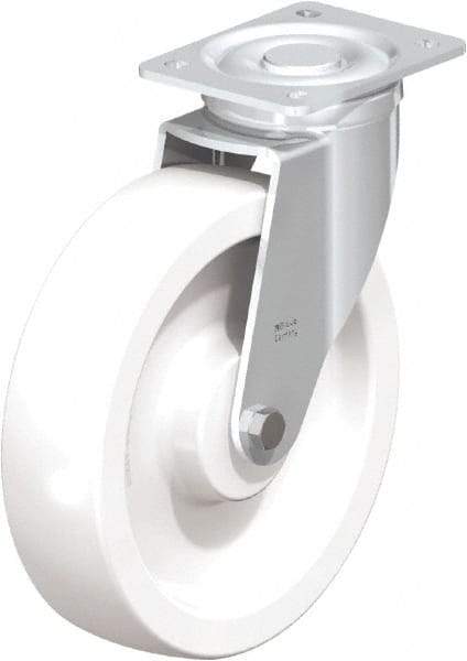 Blickle - 10" Diam x 2-9/16" Wide x 11-39/64" OAH Top Plate Mount Swivel Caster - Impact-Resistant Nylon, 1,980 Lb Capacity, Plain Bore Bearing, 5-1/2 x 4-3/8" Plate - Exact Industrial Supply